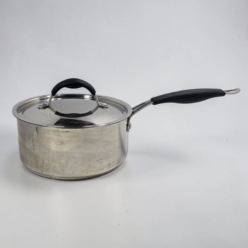 Potobelo Italia Triply Stainless Steel 3Qt Saucepan with Lid Soft Grip Handle